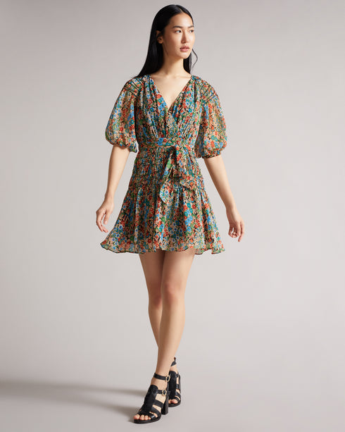 <P>Smock Panel Wrap Mini Dress</P>